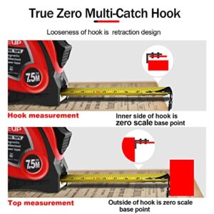 WISEUP Magnetic Tape Measure 25 Ft with Fractions 1/8 and Metric,Easy to Read,Measuring Tape with Belt Clip for Surveyors,Engineers,Household,Carpentry,Construction