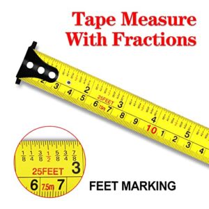 WISEUP Magnetic Tape Measure 25 Ft with Fractions 1/8 and Metric,Easy to Read,Measuring Tape with Belt Clip for Surveyors,Engineers,Household,Carpentry,Construction