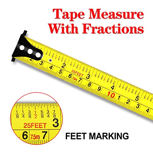 WISEUP Magnetic Tape Measure 25 Ft with Fractions 1/8 and Metric,Easy to Read,Measuring Tape with Belt Clip for Surveyors,Engineers,Household,Carpentry,Construction