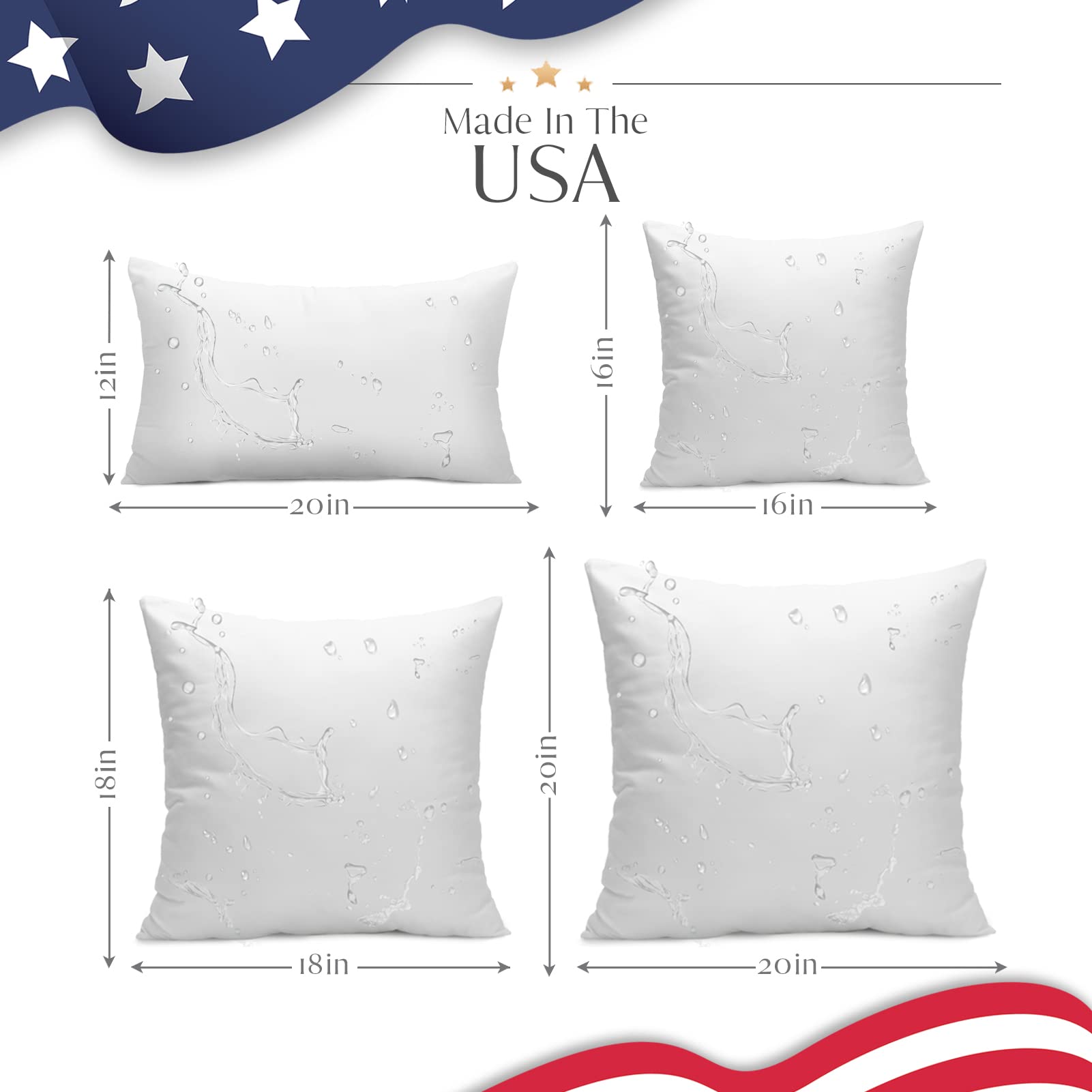 Ashler 18 x 18 Outdoor Pillow Inserts Set of 2, Made in USA, Water Resistant Throw Pillow Inserts Hypoallergenic Pillow Insert for Indoor Outdoor Spring Decorative