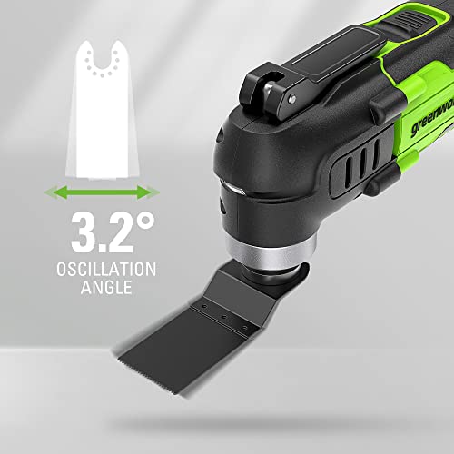 Greenworks 24V Cordless Multi-Tool, Oscillating Tool for Cutting/Nailing/Scraping/Sanding with 6 Variable Speed Control, 2.0Ah USB (Power Bank) Battery, 2A Charger and 13 Accessories Included