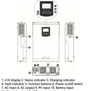 Y&H 1500W Solar Hybrid Inverter DC12V to AC230V, Off-Grid Pure Sine Wave Inverter with 80A MPPT Solar Charger + AC Charger,Max PV 2000W DC130-430V Input,fit for 12V Lead-Acid/Lithium Battery