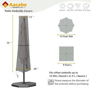 Aacabo Durable Market Umbrella Cover- Parasol Cover Fits Market Umbrella 9Feet to 12 Feet, Patio Umbrella Cover, Waterproof Outdoor Market Umbrella Cover-Grey…