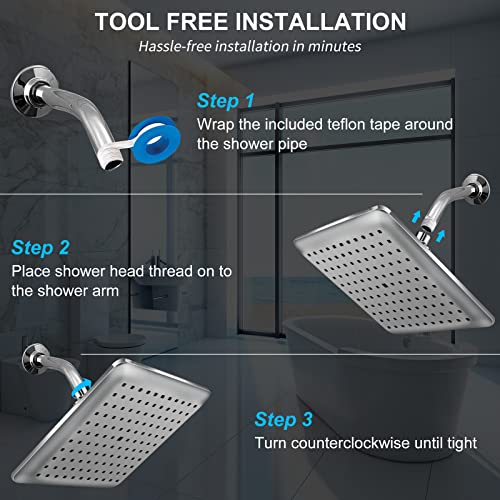 High Pressure Rain Shower Head: Abujia 9 Inch Luxury Large Square Rainfall shower heads, Adjustable Wall Mounted and Ceiling Mounted Fixed High Flow Waterfall showerhead for Bathroom