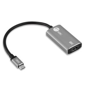 siig type c to hdmi adapter 8k, usb-c input to hdmi output, unidirectional, supports 8k 60hz and 4k 120hz with hdr and dsc, thunderbolt 3 compatible, for monitor/tv/displays (cb-tc0l11-s1)