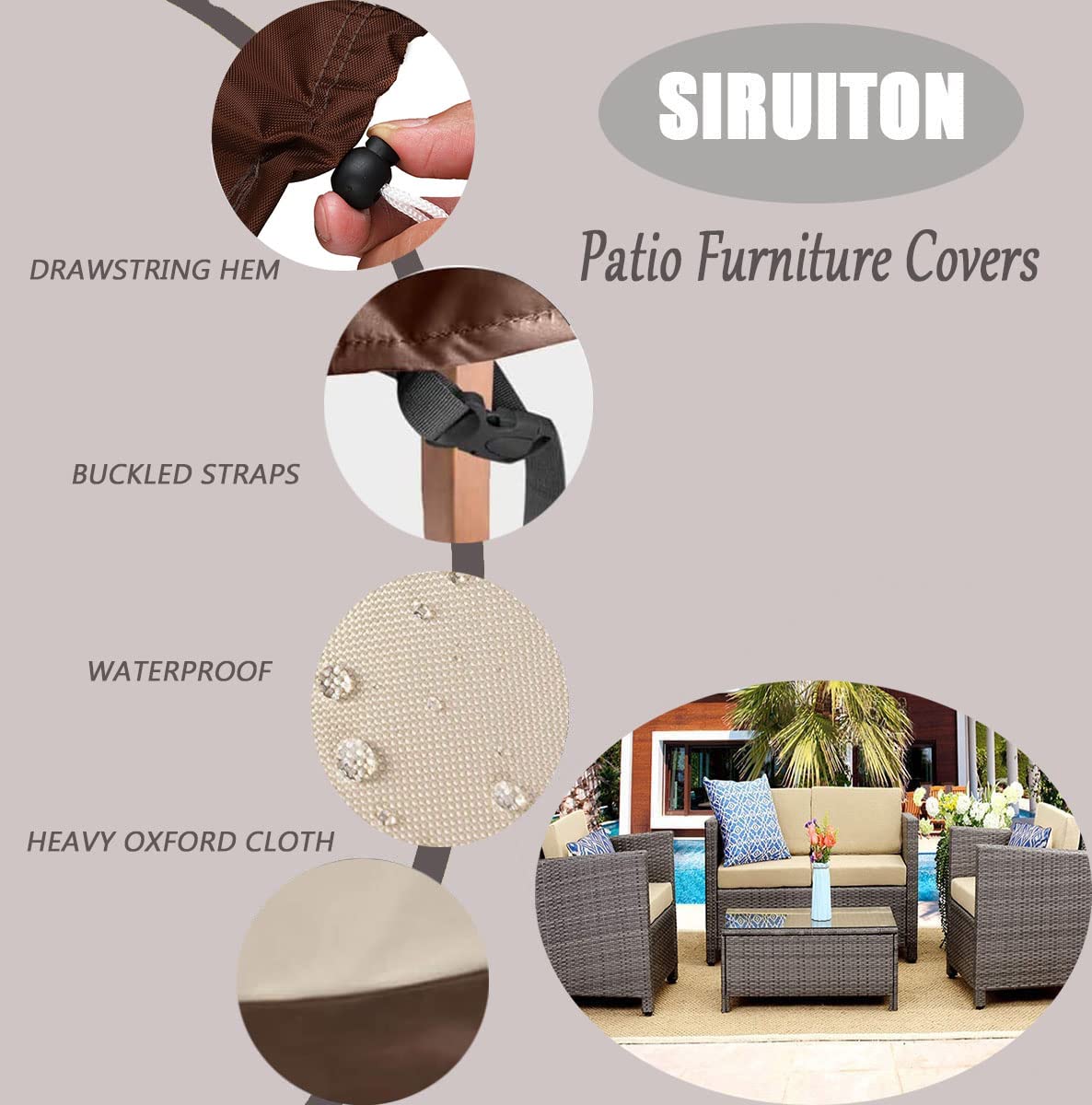 SIRUITON Patio Furniture Cover Set ,Fit for 4 Pieces Patio Outdoor Rattan, Wicker Chair Conversation Furniture Sets,Heavy Duty Durable and Water Resistant Fabric (Yellow)