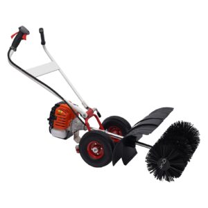 52cc gasoline power sweeper 2.5hp single cylinder snow sweeper machine with wheels, 2 stroke handheld sweeper broom foldable cleaning brush machine for artificial turf, sidewalk, football field