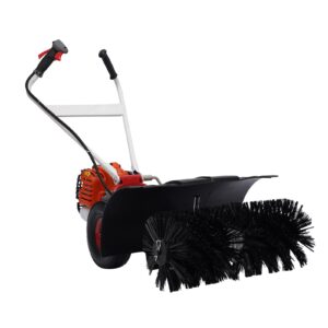 52cc Gasoline Power Sweeper 2.5HP Single Cylinder Snow Sweeper Machine with Wheels, 2 Stroke Handheld Sweeper Broom Foldable Cleaning Brush Machine for Artificial Turf, Sidewalk, Football Field