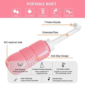 KKPOT Portable Travel Bidet Bottle 2 Pack - 450ml Peri Bottle for Postpartum Care,Handheld Portable Camping Bidet Bottle with Travel Bag for Women ,Men,Baby,Personal Hygiene (Blue+Pink)