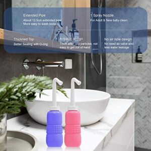 KKPOT Portable Travel Bidet Bottle 2 Pack - 450ml Peri Bottle for Postpartum Care,Handheld Portable Camping Bidet Bottle with Travel Bag for Women ,Men,Baby,Personal Hygiene (Blue+Pink)