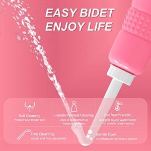 KKPOT Portable Travel Bidet Bottle 2 Pack - 450ml Peri Bottle for Postpartum Care,Handheld Portable Camping Bidet Bottle with Travel Bag for Women ,Men,Baby,Personal Hygiene (Blue+Pink)