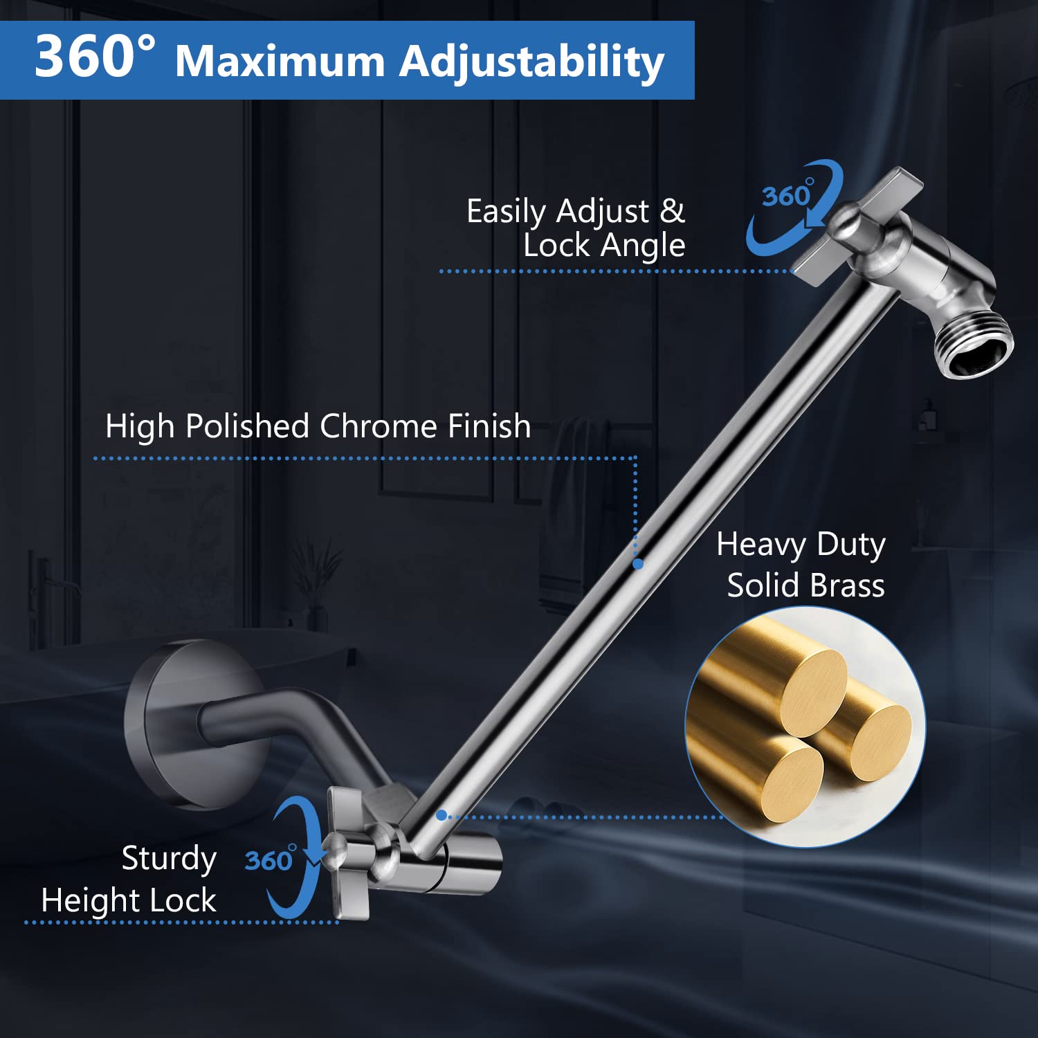 (Brushed Nickel),12'' High Pressure Rain Shower Head with 11'' Adjustable Extension Arm and 5 Settings Handheld Shower Head Combo,Powerful Shower Spray Against Low Pressure Water