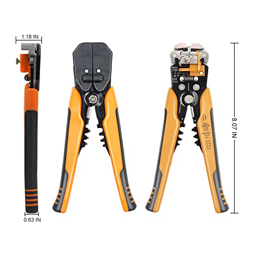 HKS Wire Stripper 24-10 AWG (0.2-6 mm²), 3 in 1 Automatic 8 Inch Self-adjusting Wire Stripping Tool with Cutting & Crimping Function