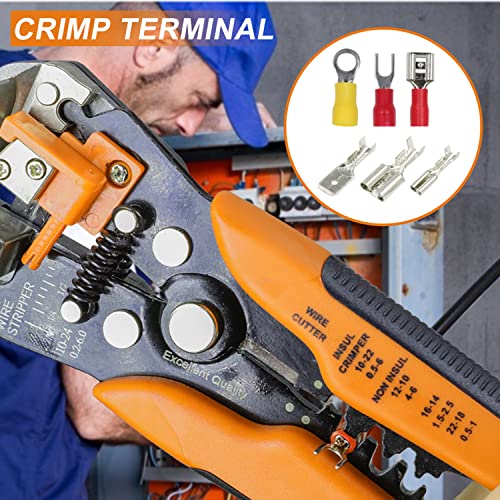HKS Wire Stripper 24-10 AWG (0.2-6 mm²), 3 in 1 Automatic 8 Inch Self-adjusting Wire Stripping Tool with Cutting & Crimping Function