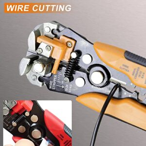 HKS Wire Stripper 24-10 AWG (0.2-6 mm²), 3 in 1 Automatic 8 Inch Self-adjusting Wire Stripping Tool with Cutting & Crimping Function