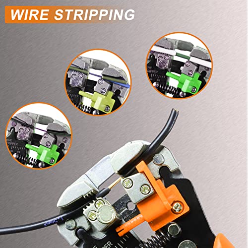 HKS Wire Stripper 24-10 AWG (0.2-6 mm²), 3 in 1 Automatic 8 Inch Self-adjusting Wire Stripping Tool with Cutting & Crimping Function