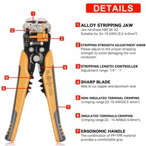 HKS Wire Stripper 24-10 AWG (0.2-6 mm²), 3 in 1 Automatic 8 Inch Self-adjusting Wire Stripping Tool with Cutting & Crimping Function