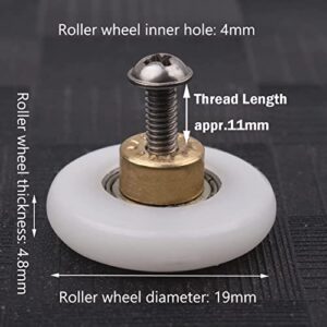 Atoplee 4 pcs Shower Door Rollers Runners Wheels - Replacement Part Bathroom Glass Door Runner Sliding Shower Door Roller Wheel (Roller Diameter 19mm)