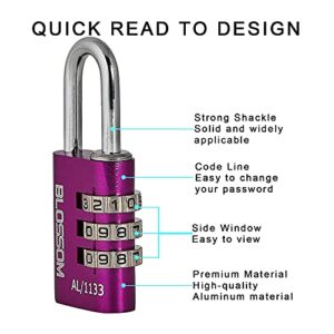 Solid Aluminum Password Lock with Excellent Quality, Combination Padlock, Keyless Hardened Shackle Lock with Resettable 3 Digit for Outdoor, Backpacks, Baggage, Suitcases (Purple)