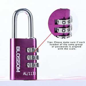 Solid Aluminum Password Lock with Excellent Quality, Combination Padlock, Keyless Hardened Shackle Lock with Resettable 3 Digit for Outdoor, Backpacks, Baggage, Suitcases (Purple)