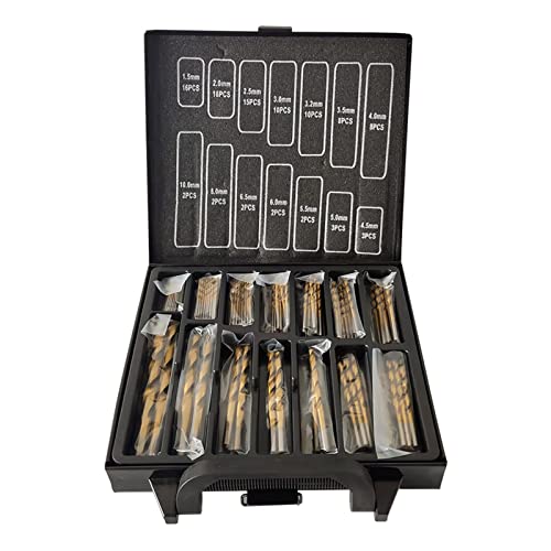 FOITECHY 99 Pieces Titanium Twist Drill Bit Set,Anti-Walking 135° Tip High Speed Steel, Size from 1/16" up to 3/8" for Plastic, Copper, Wood Metal Aluminum Alloy Cutting