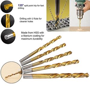 FOITECHY 99 Pieces Titanium Twist Drill Bit Set,Anti-Walking 135° Tip High Speed Steel, Size from 1/16" up to 3/8" for Plastic, Copper, Wood Metal Aluminum Alloy Cutting