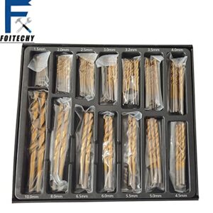 FOITECHY 99 Pieces Titanium Twist Drill Bit Set,Anti-Walking 135° Tip High Speed Steel, Size from 1/16" up to 3/8" for Plastic, Copper, Wood Metal Aluminum Alloy Cutting