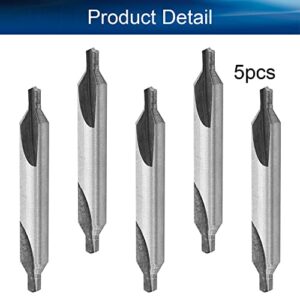 Bettomshin Center Drill Countersink Lathe Bit Mill Tool, Combined Drills Plain Type Imperial, 1/4-inch Combined Countersinks Drills Set Tool, HSS-6542 Countersinks, 5Pcs