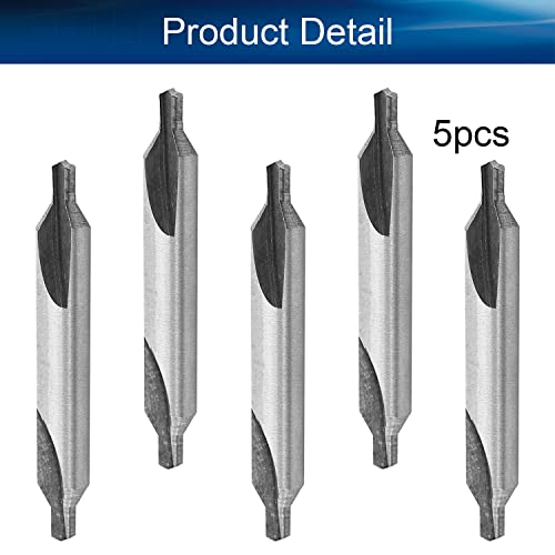 Bettomshin Center Drill Countersink Lathe Bit Mill Tool, Combined Drills Plain Type Imperial, 1/4-inch Combined Countersinks Drills Set Tool, HSS-6542 Countersinks, 5Pcs