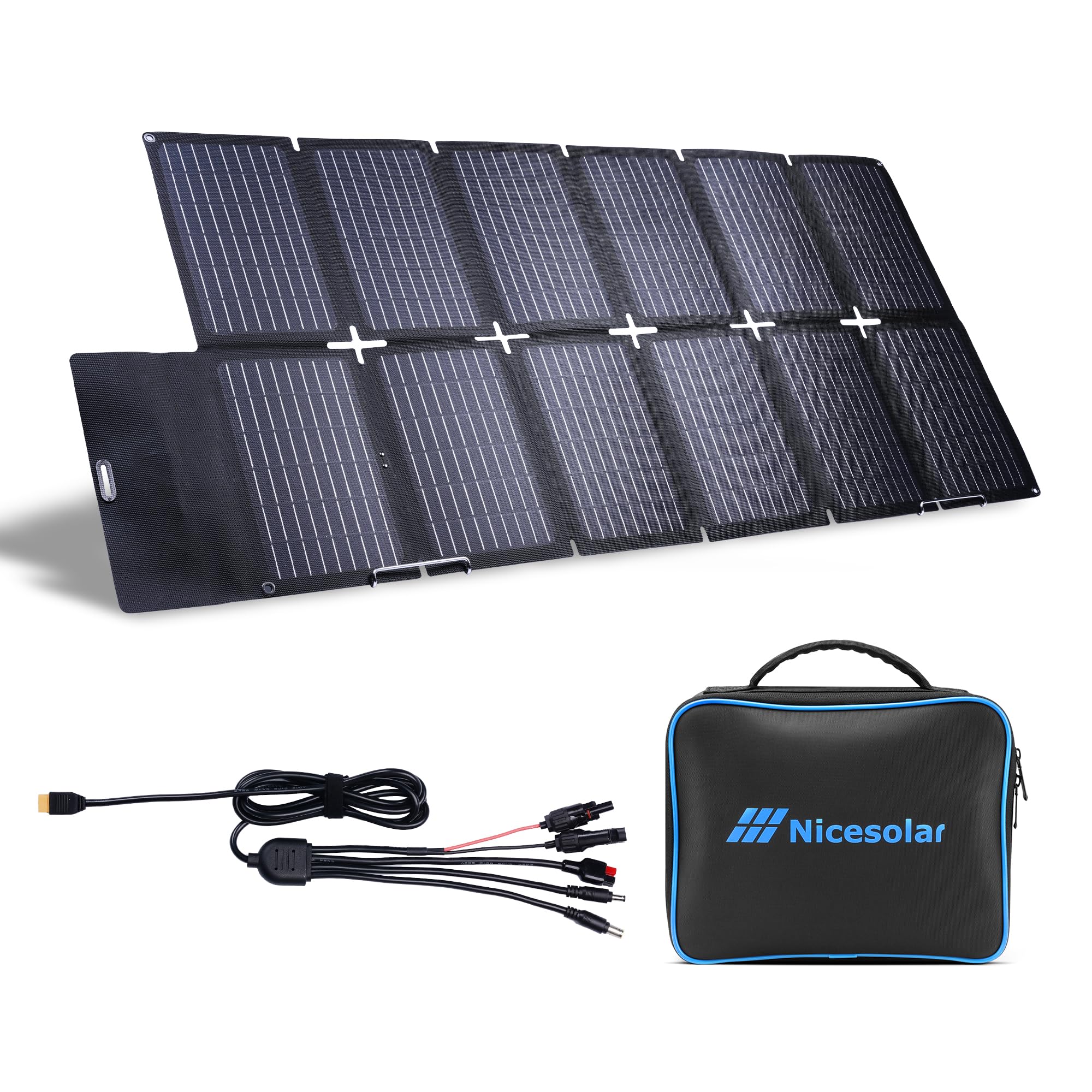 Nicesolar Foldable Solar Panel 100W for Portable Power Station Laptop, Portable Solar Charger with Dual USB PD 65W IP67 Waterproof for Cell Phones, Tablets, Camera, Outdoor Camping Van RV