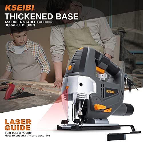 KSEIBI 714011 Jig Saw Corded Electric Machine Tool 6.5A, with Laser & LED, 6 Variable Speed, 9 Tool-Free Blades, ±45° Bevel and Straight Cutting, 4 Orbital Settings and, 8 Feet Cord - KST 110V