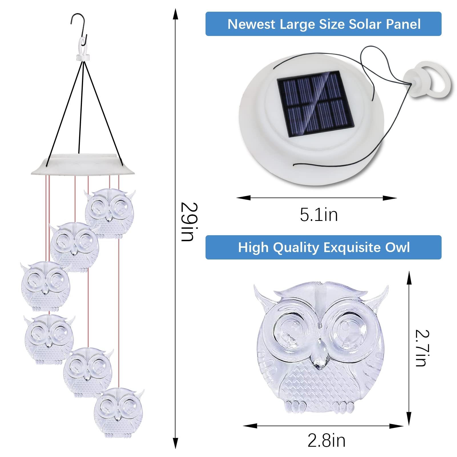 Wind Chimes,Owl Solar Wind Chimes for Outside, Waterproof LED Solar Powered Memorial Wind Chimes with Lights, Housewarming Gifts for Garden Outdoor Patio Yard Lawn Decor