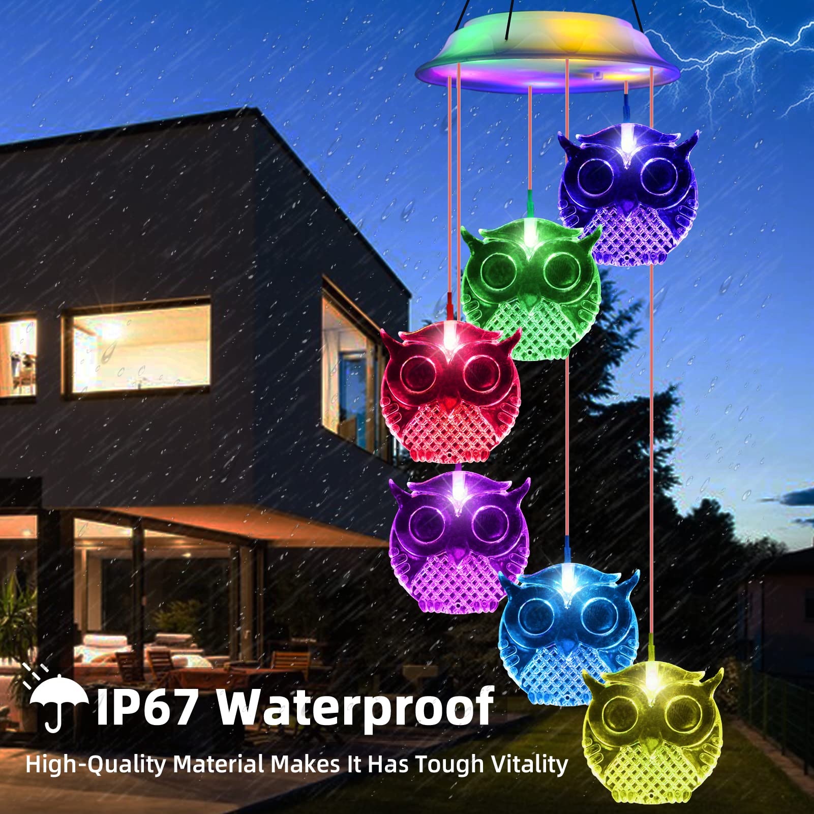 Wind Chimes,Owl Solar Wind Chimes for Outside, Waterproof LED Solar Powered Memorial Wind Chimes with Lights, Housewarming Gifts for Garden Outdoor Patio Yard Lawn Decor