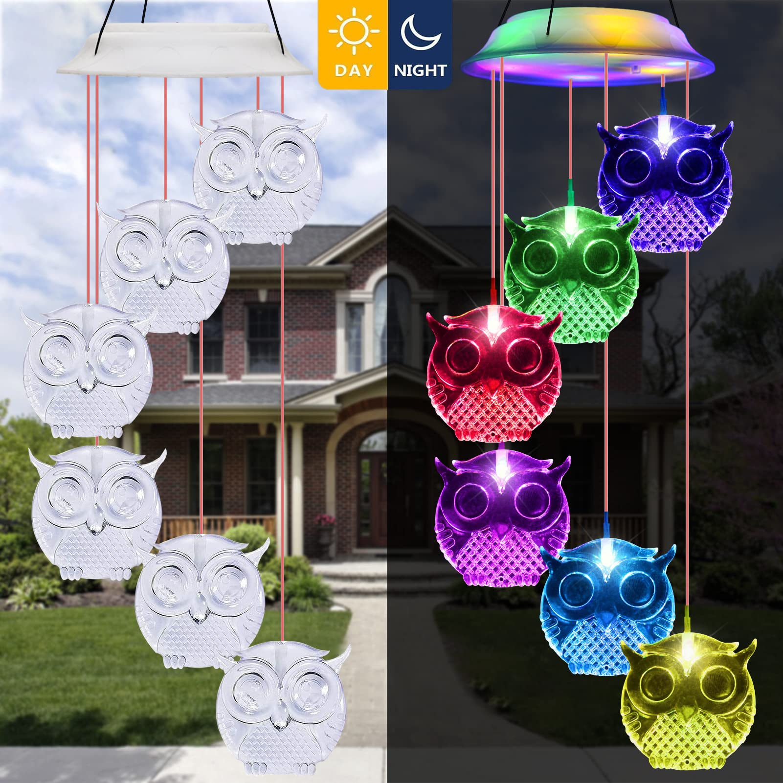 Wind Chimes,Owl Solar Wind Chimes for Outside, Waterproof LED Solar Powered Memorial Wind Chimes with Lights, Housewarming Gifts for Garden Outdoor Patio Yard Lawn Decor