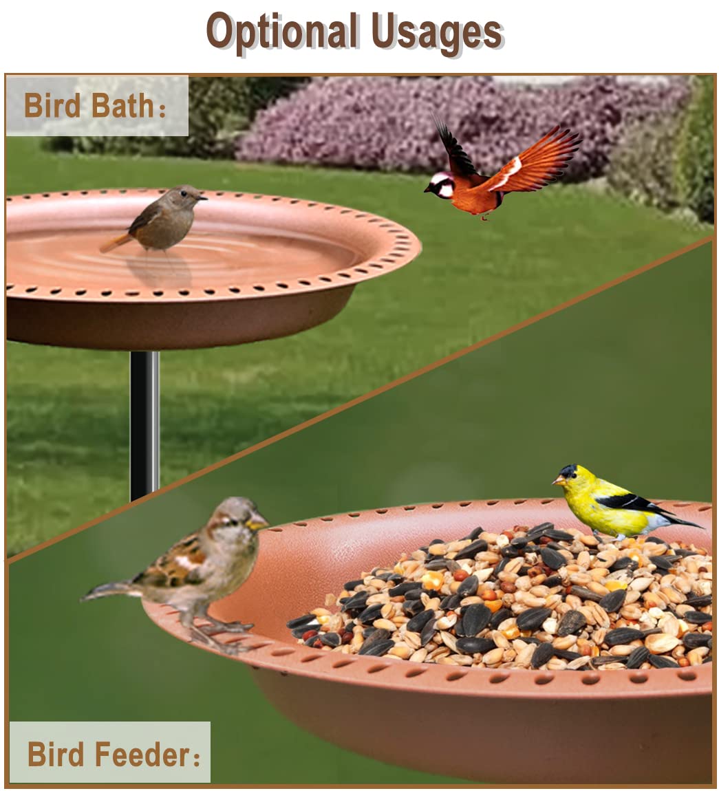 Garbuildman Upgraded 5-Prong Base Bird Bath with Metal Stake, Detachable Decoration Bowl Spa & Freestanding Birdfeeder for Outdoor Garden, Oval Style, Brown