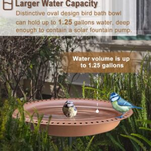 Garbuildman Upgraded 5-Prong Base Bird Bath with Metal Stake, Detachable Decoration Bowl Spa & Freestanding Birdfeeder for Outdoor Garden, Oval Style, Brown