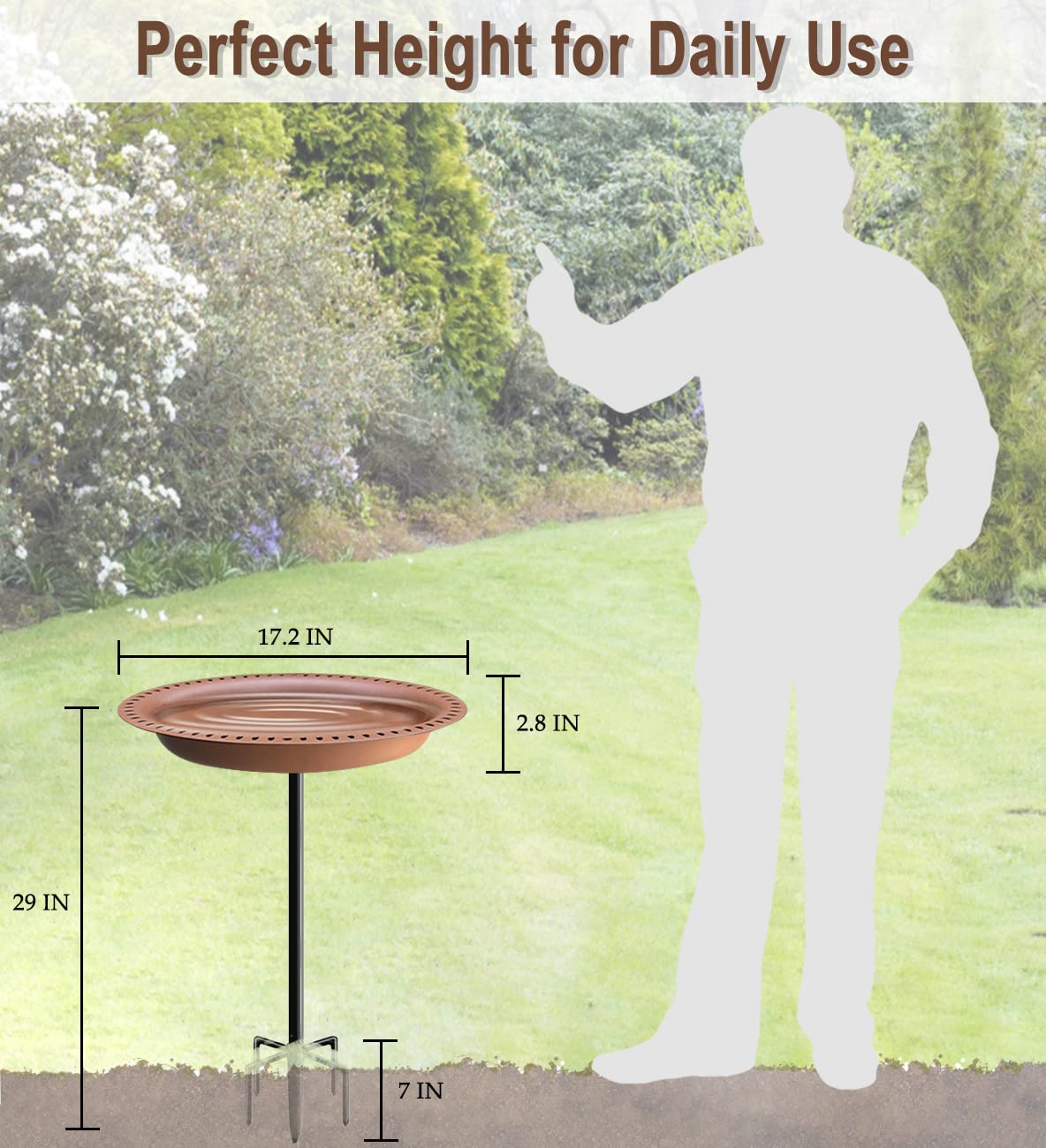 Garbuildman Upgraded 5-Prong Base Bird Bath with Metal Stake, Detachable Decoration Bowl Spa & Freestanding Birdfeeder for Outdoor Garden, Oval Style, Brown