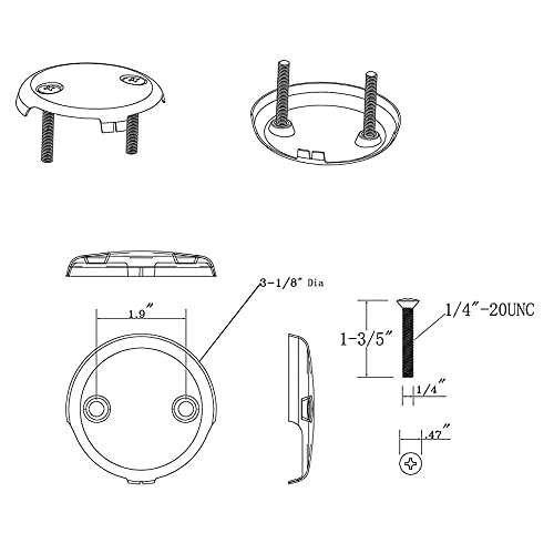 Universal Bathtub Drain Two Hole Overflow Faceplate with SS304 Screws Bathtub Overflow (Brushed Nickel)