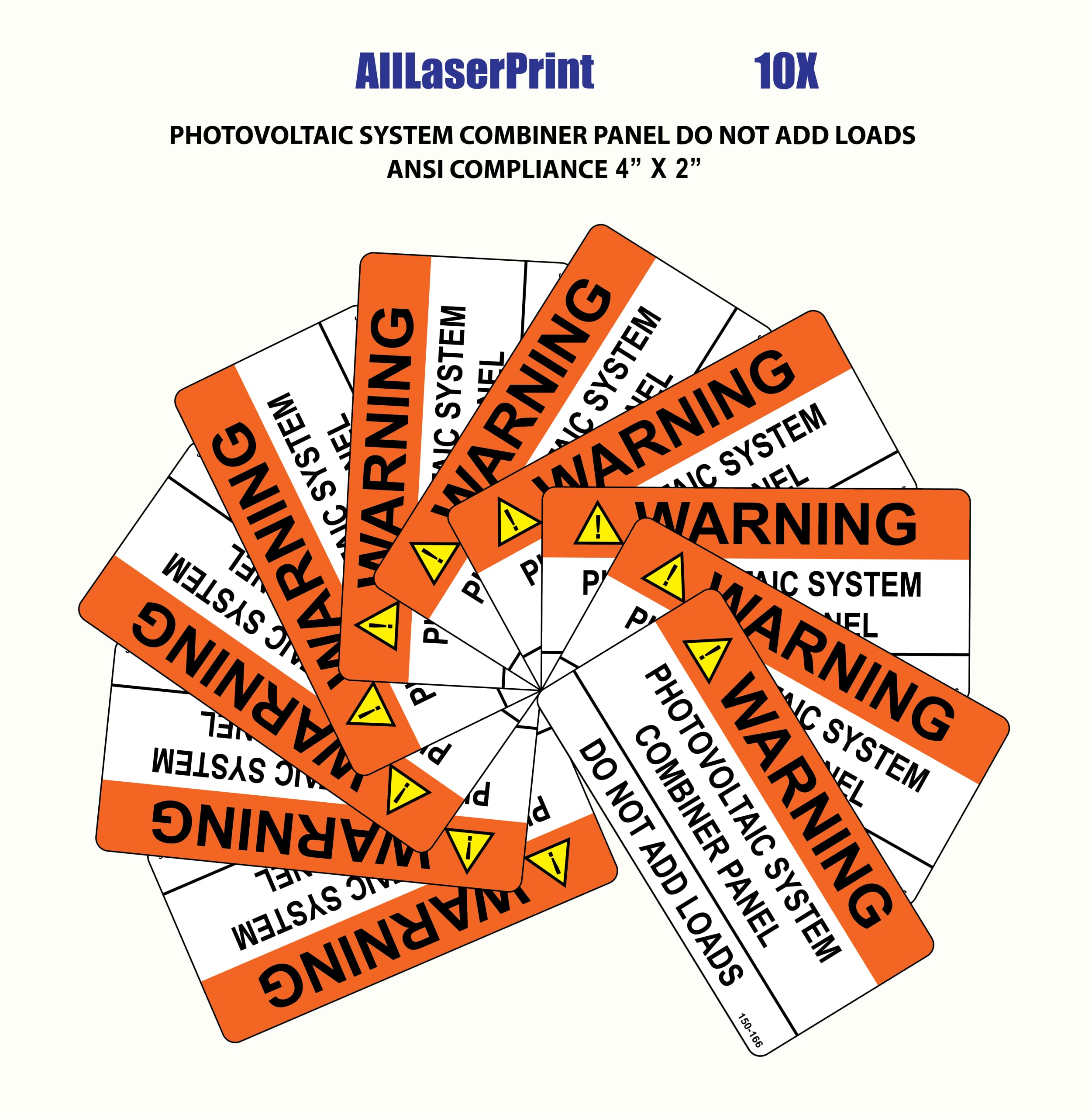 Photovoltaic Labels for PV Solar System_"Warning_PHOTOVOLTAIC System Combiner Panel_DO NOT ADD Loads " _4" x 2" _Pack of 10