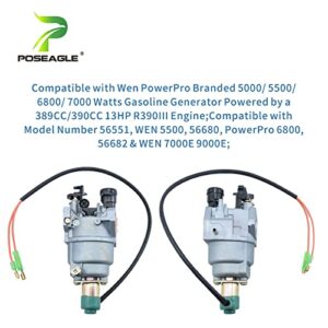 POSEAGLE P54804 Carburetor with P54392 Fuel Cock for WEN 56551 5500 Watt, WEN 56682 7000 Watt, WEN 56877 9000 Watt Generators