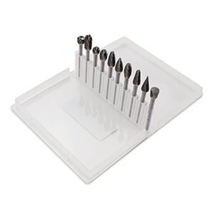 bha tungsten carbide burr die grinder rotary tool bit set for metal engraving and precision work, double cut with 1/8” shank - 10 pieces