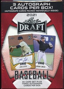 2021 leaf draft baseball blaster box (50-card set & three auotograph cards/bx)
