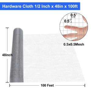 Land guard 19 Gauge Hardware Cloth, 1/2 inch 48inch×100ft Chicken Wire Fence, Galvanized Welded Cage Wire Mesh Roll Supports Poultry Netting Cage Fence……