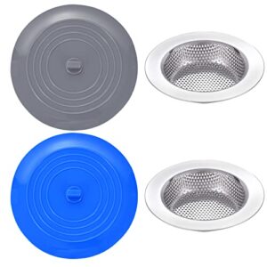 4pcs sink strainer and silicone stopper kit, 4.5 inch wide rim drain basket,sink strainers for kitchen sinks,stainless steel sink filter, garbage disposal stopper,universal rubber drain stopper ylarmy