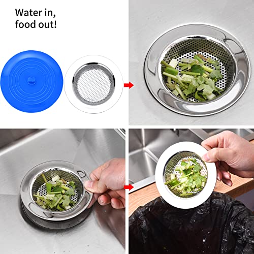 4pcs Sink Strainer and Silicone Stopper Kit, 4.5 Inch Wide Rim Drain Basket,Sink Strainers for Kitchen Sinks,Stainless Steel Sink Filter, Garbage Disposal Stopper,Universal Rubber Drain Stopper YLARMY