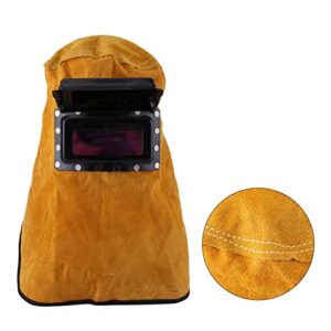 Leather Welding Helmet, Welding Helmet Protection Mask Work Cap with Auto Darkening Filter Lens, Heat Resistant Breathable Full Protective Gear Welder Hood