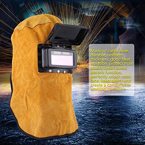 Leather Welding Helmet, Welding Helmet Protection Mask Work Cap with Auto Darkening Filter Lens, Heat Resistant Breathable Full Protective Gear Welder Hood