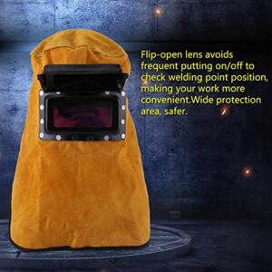 Leather Welding Helmet, Welding Helmet Protection Mask Work Cap with Auto Darkening Filter Lens, Heat Resistant Breathable Full Protective Gear Welder Hood