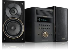 sharp xl-bh250 limited edition 5-disc bluetooth speaker system with usb, am/fm, and champagne gold/carbon fiber finish