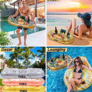 POZA Inflatable Gold Floating Cooler - Luxurious Drink Holder Filled with Sparkly Confetti, Premium Party Float with 8 Holders, Serving Bar for Beach, Lake, Hot Tub, Jacuzzi and Pool - 39x23 Inches